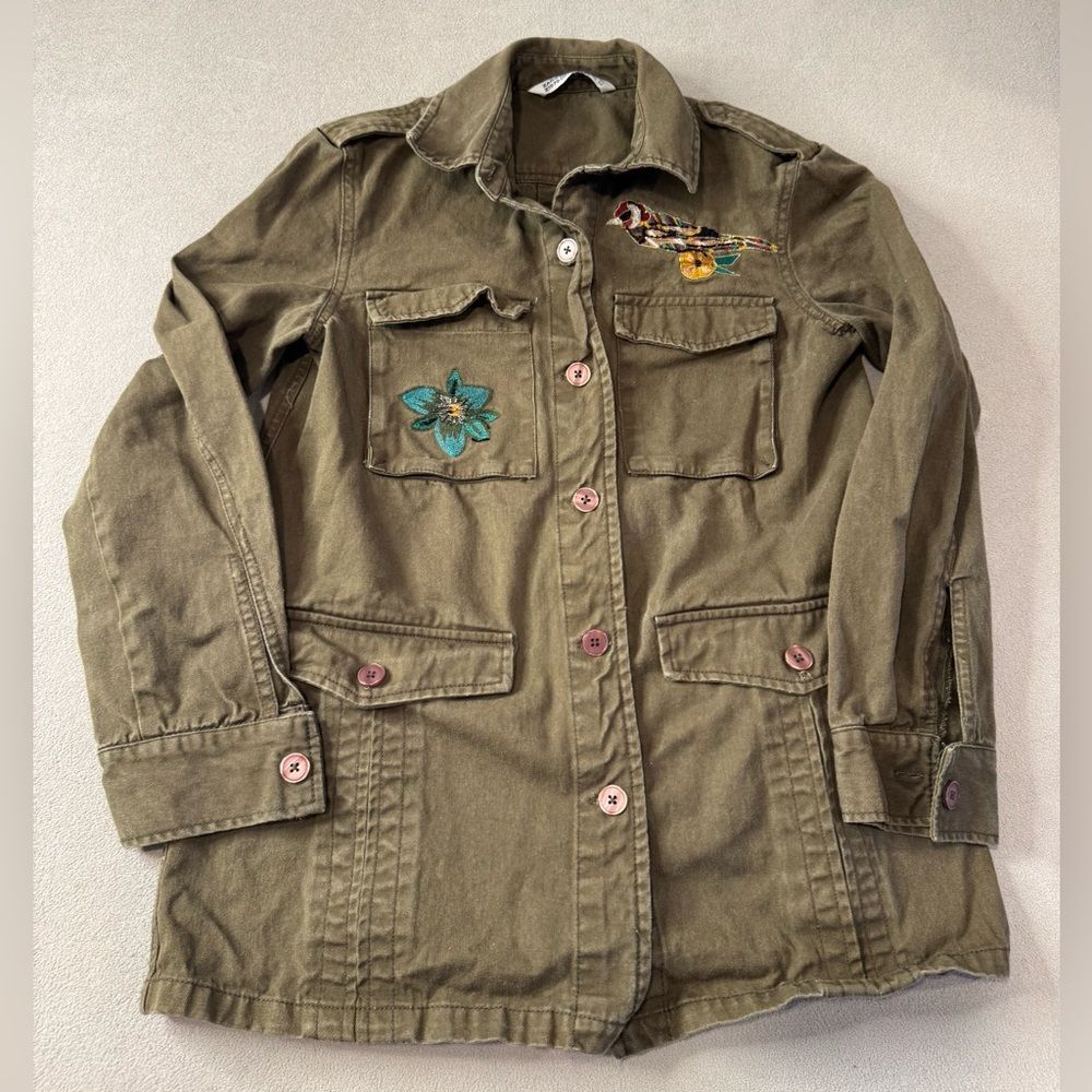 Zara Army Green Utility Embroidered Beading Jacket Size XS
